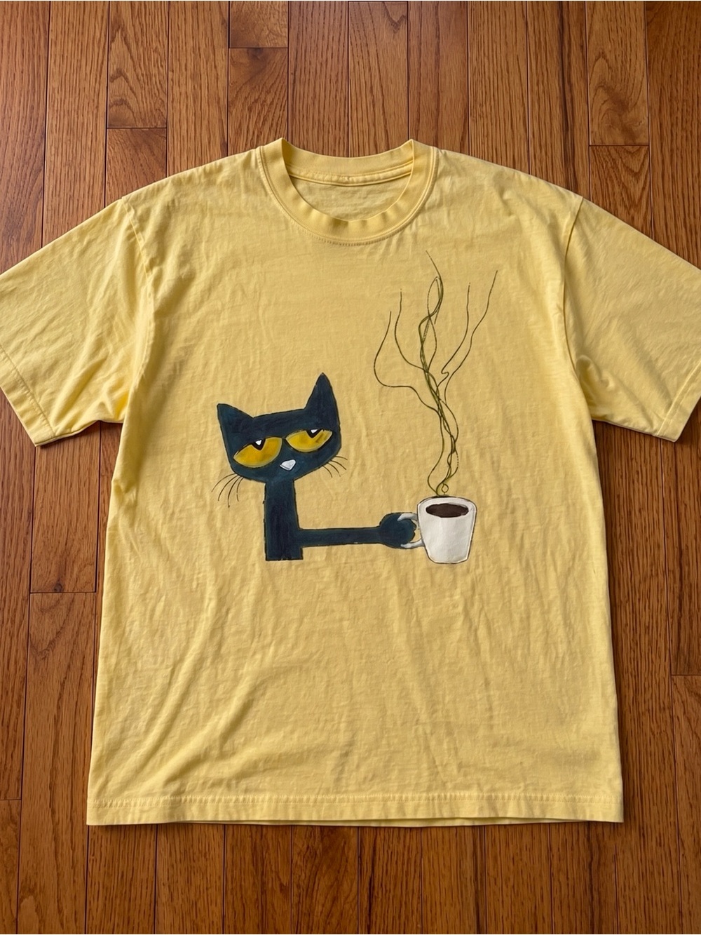 Pete The Cat Coffee Lover Funny Morning Yellow Graphic T-Shirt